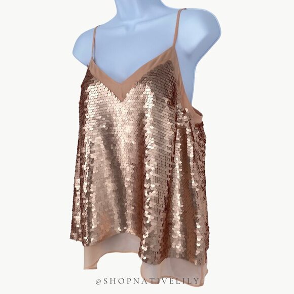 NWT Anthropologie Moulinette Soeurs Women's Sequin Cami Tank Top Sz 8, Rose Gold - Picture 8 of 12